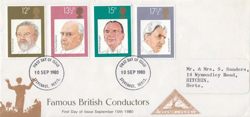1980 (09) Composers - North Herts Stamp Club Cover - Stevenage FDI.