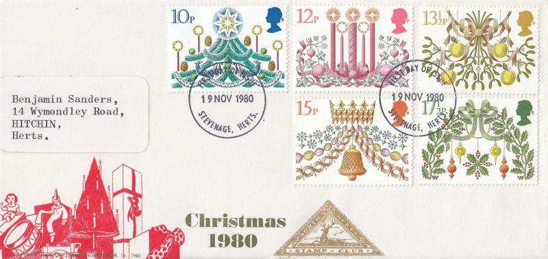 1980 (11) Christmas - North Herts Stamp Club Cover - Stevenage FDI