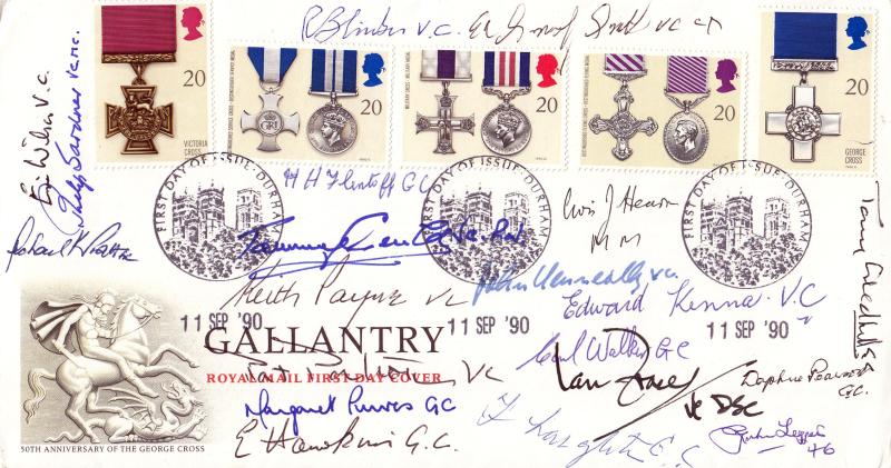 1990 (09) Gallantry - RM - Durham Counter H/S - But Signed by TEN VC Holders + EIGHT GC Holders + ONE MM Holder