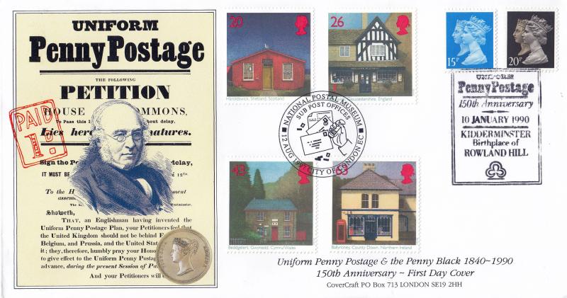 1990 (01) Penny Black (Stamps) - Covercraft 'Penny Postage, Kidderminster' Official (2 Stamps Version) - Doubled 1997 Sub Post Offices Issue