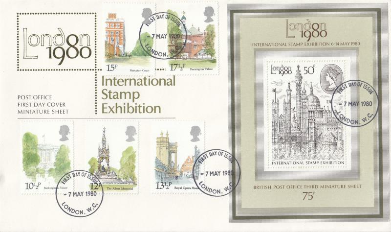 1980 (05) Landmarks + London 50p M/S - PO - London WC FDI