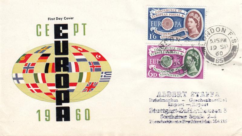 1960 (09) Europa - German 'Globe with Flags' Cover - London F.S. CDS