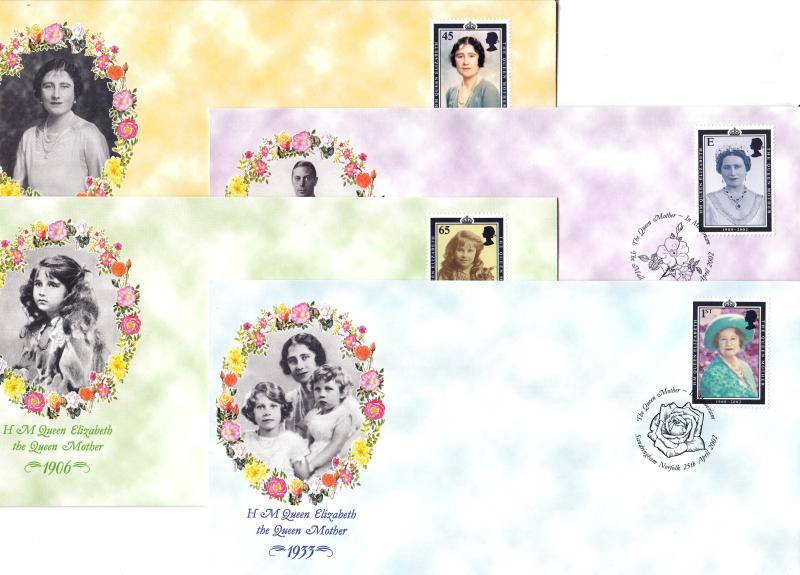 2002 (04) Queen Mother - Bradbury 1906-1936 Historical Image Set of Four - Four Different 'Roses' H/S's