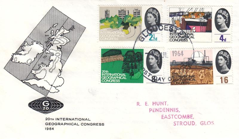 1964 (07) Geographical - B&W 'Map & Logo' Cover - Non Phosphor - Gloucester FDI
