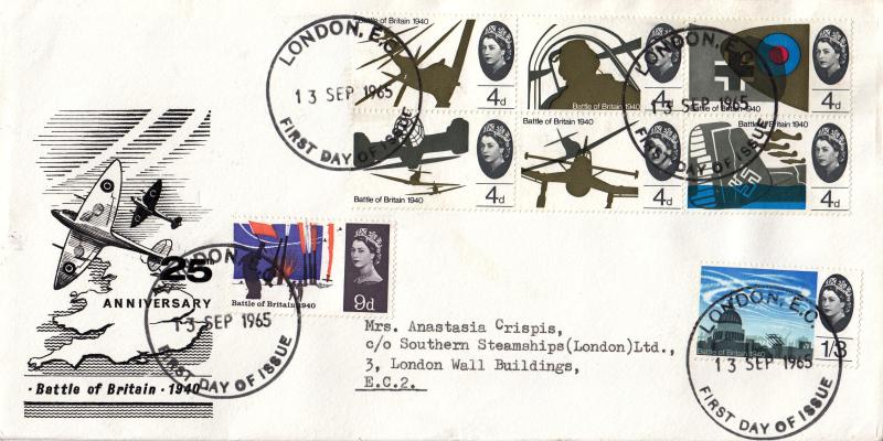 1965 (09) Battle of Britain - Non Phosphor - B&W 'Spitfires over Britain' Cover - London EC FDI