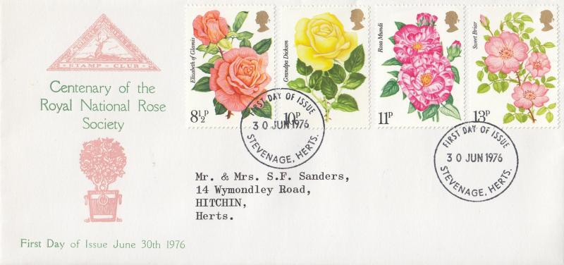 1976 (06) Roses - North Herts Stamp Club Cover - Stevenage FDI