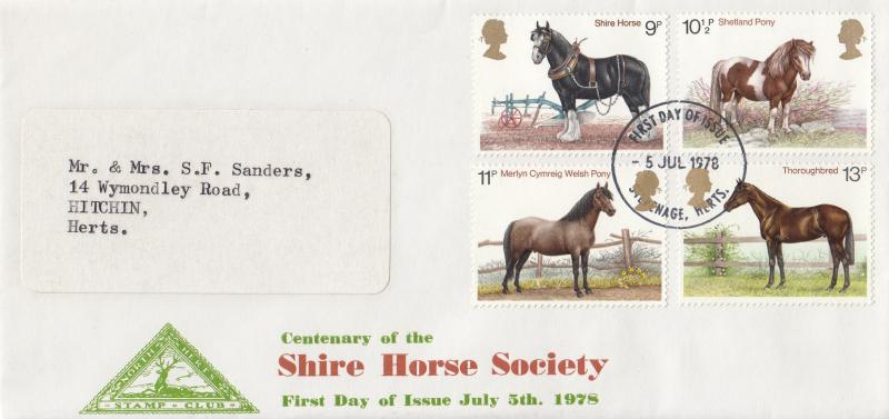 1978 (07) Horses - North Herts Stamp Club Cover - Stevenage FDI