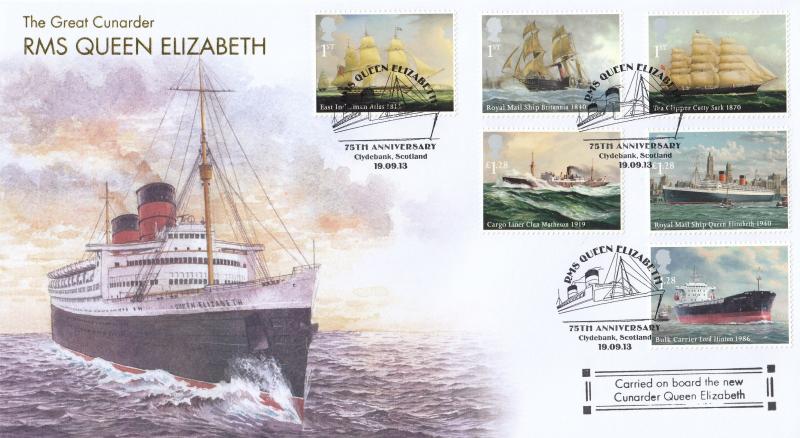 2013 (09) Merchant Navy (Stamps) - Internet RMS Queen Elizabeth, Clydebank' Official (Carried)