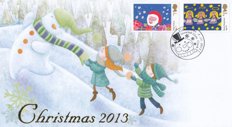 2013 (11) Christmas (Children's Competition Stamps) - Internet 'Snowball Close, Crook' Official