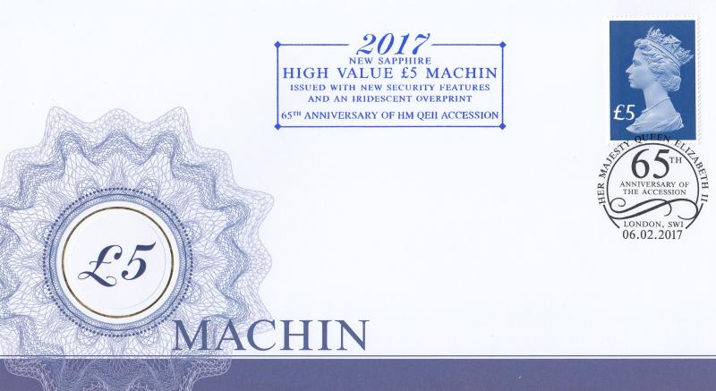 2017 (02) £5 Sapphire High Value Machin - Internet 'London SW1' Official