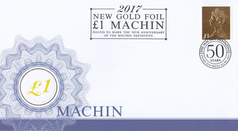 2017 (06) Machin 50th Anniversary Celebration £1 Gold Foil Machin - Internet 'Stoke on Trent' Official