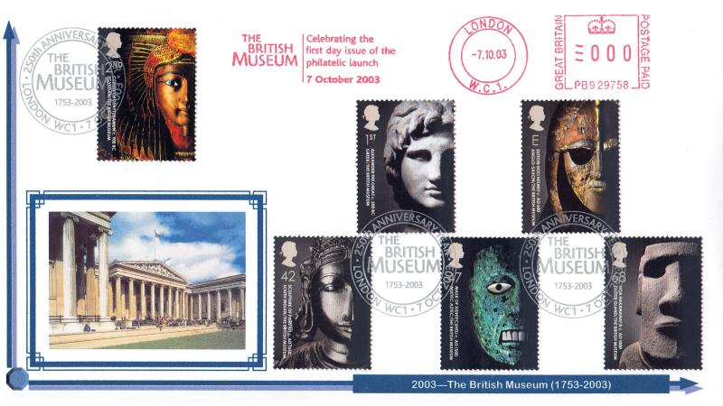 2003 (10) British Museum - Privately Produced 'Museum Front Entrance' Cover - Museum (1753-2003), London H/S + The British Museum (Philatelic Launch) Meter Mark