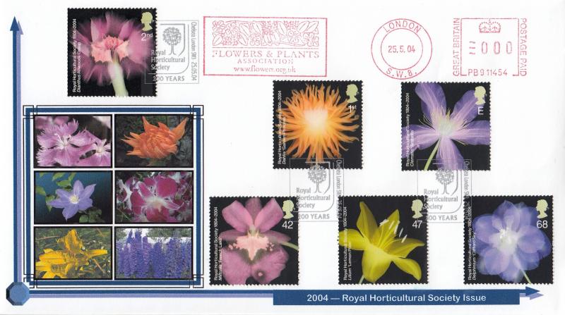 2004 (05) Royal Horticultural Society (Stamps) - Privately Produced cover - RHS Chelsea H/S + Flowers & Plants Association Meter Mark