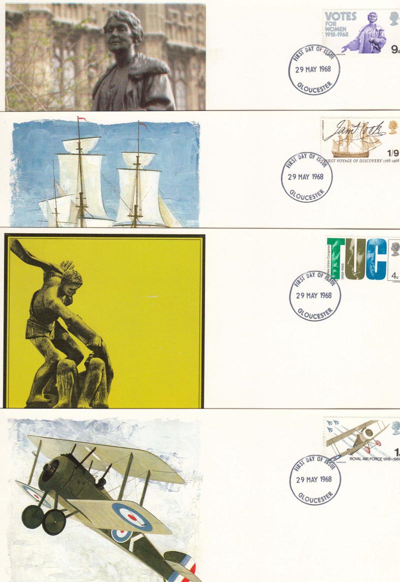 1968 (05) Anniversaries - 4 Postcards - Gloucester FDI