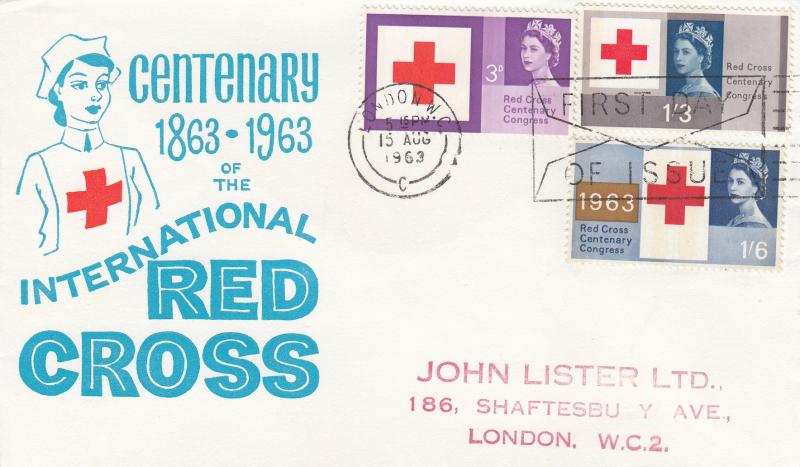 1963 (08) Red Cross - Blue Text & Nurse Cover - Phosphor - London WC, First Day of Issue 'Envelope' Slogan
