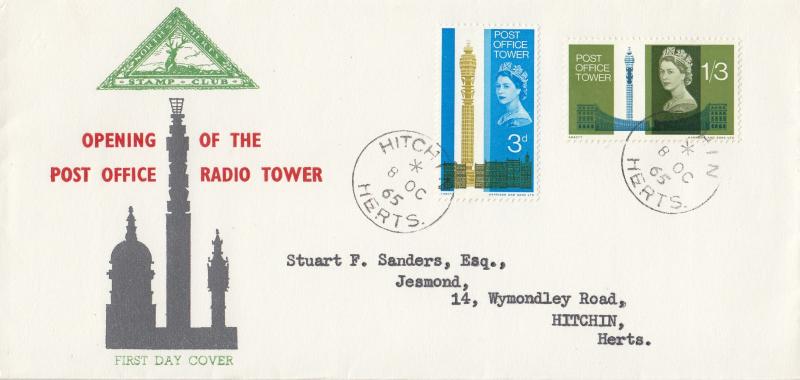 1965 (10) Post Office Tower - North Herts Stamp Club - Ord - Hitchin CDS