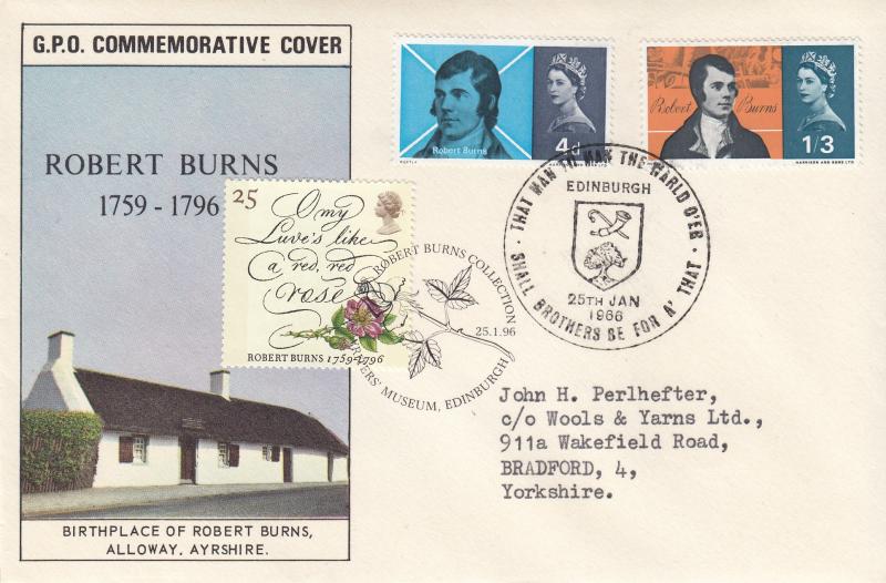 1966 (01) Robert Burns - Ord - GPO - Edinburgh H/S (Large Format) - Doubled 1996 Burns Issue