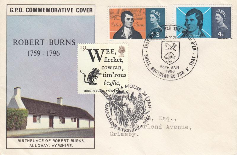 1966 (01) Robert Burns - Ord - GPO - Ayr H/S (Large Format) - Doubled 1996 Burns Issue