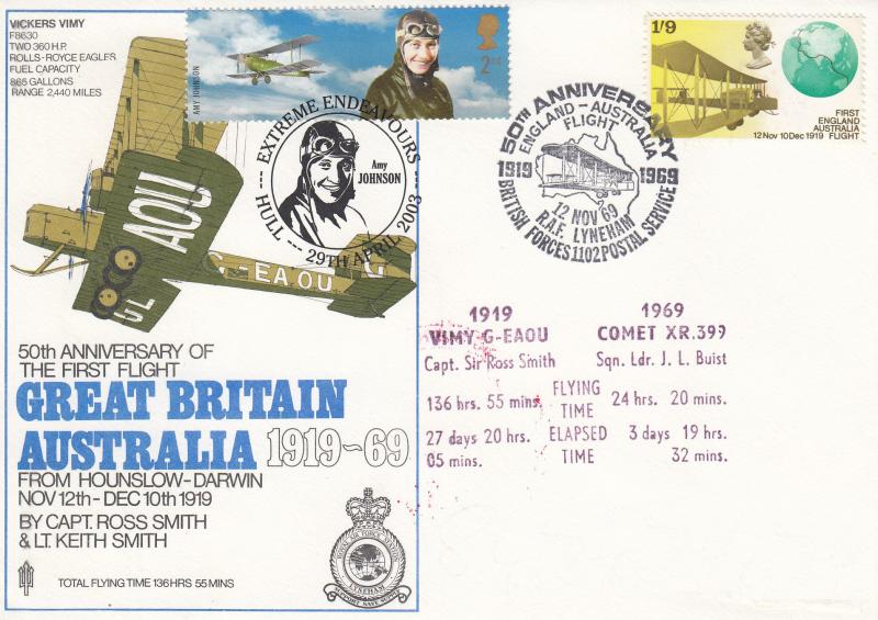 1969 (11) England-Australia First Flight Cover - Doubled 2003 Amy Johnson