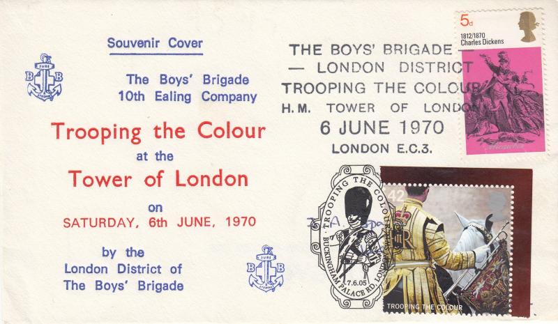 1970 (06) Literary - Boys Brigade Trooping The Colour Souvenir Cover - Doubled 2005 Trooping Stamp