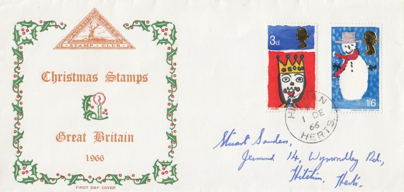 1966 (12) Christmas - North Herts Stamp Club - Ord - Hitchin CDS
