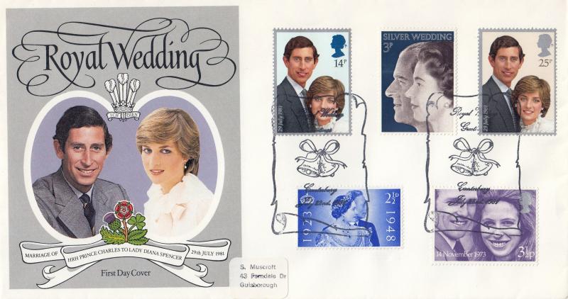 1981 (07) Wedding - PPS - Royal Wedding, Canterbury (2 Bells) H/S + 3 Extra Royalty Stamps