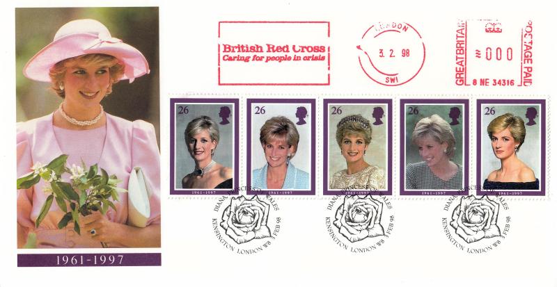 1998 (02) Diana - RM - Kensington (Rose) H/S + British Red Cross Meter Mark