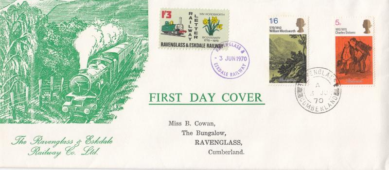 1970 (06) Literary - Ravenglass & Eskdale Railway Cover - Ravenglass CDS