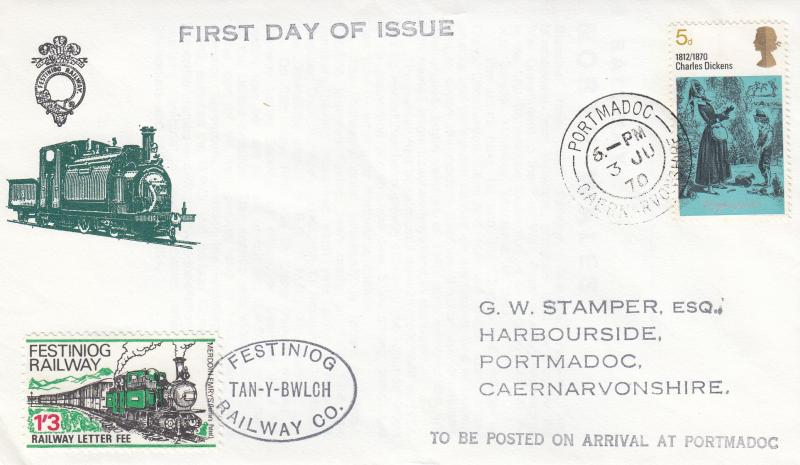 1970 (06) Literary - Festiniog Railway Cover - Portmadoc CDS