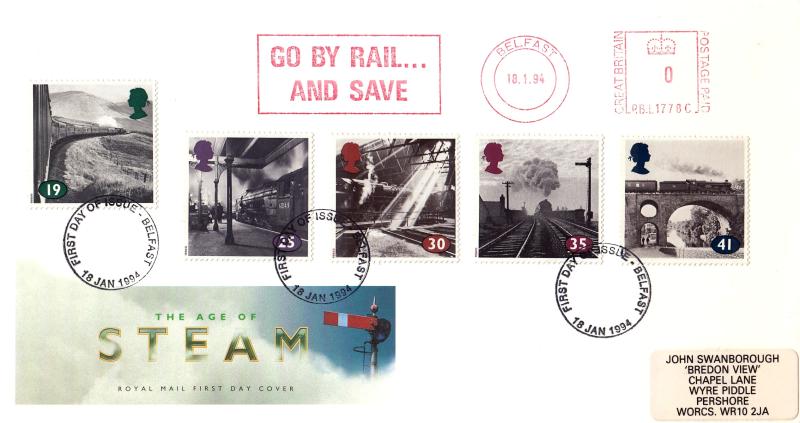 1994 (01) The Age of Steam - RM - Belfast FDI + Go By Rail And Save Meter Mark