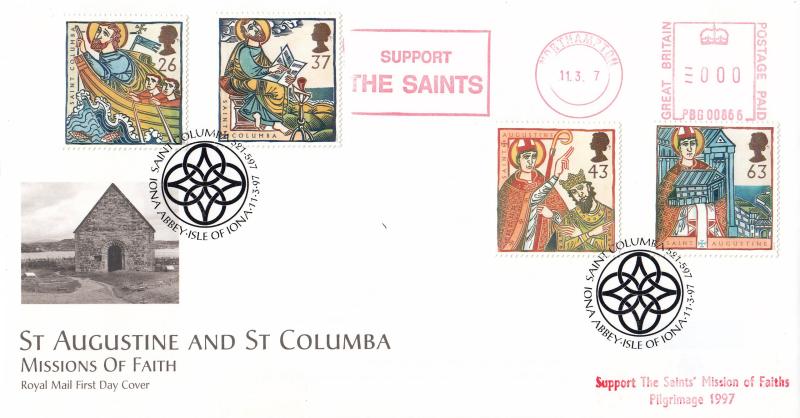 1997 (03) Missions of Faith - RM - Iona Abbey H/S + Support The Saints Meter Mark