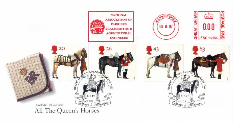1997 (07) Queen's Horses - RM - Horse Guards Avenue H/S + National Association of Farriers, Blacksmiths & Agricultural Engineers Meter Mark