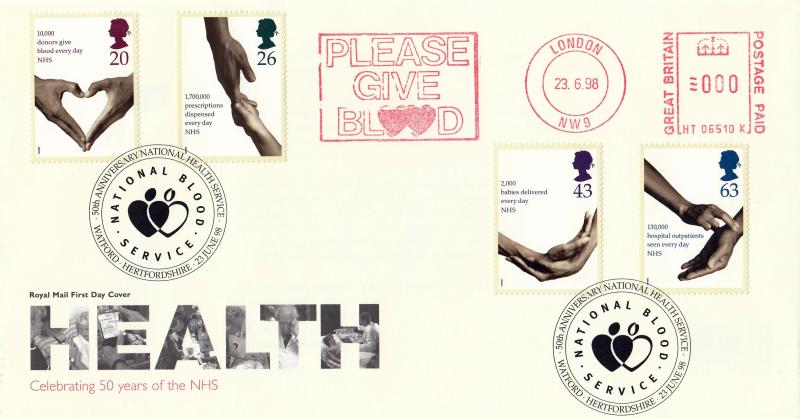 1998 (06) NHS - RM - National Blood Service H/S + Please Give Blood Meter Mark