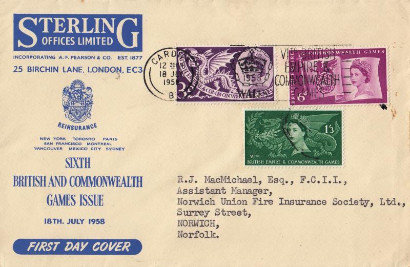 1958 (07) Commonwealth Games - Sterling Offices Cover - Empire & Commonwealth Games Slogan (Cardiff)