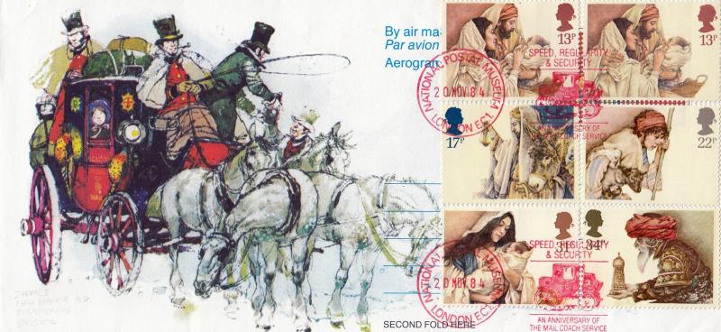 1984 (11) Christmas - Aerogramme Letter - Mail Coach Service, National Postal Museum H/S