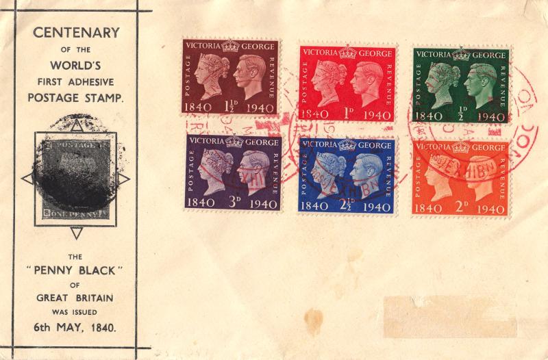 1940 (05) Centenary - B&W '1d Black Reprint' (Obliterated) Cover - Red Cross H/S