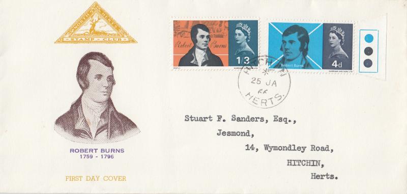 1966 (01) Robert Burns - Ord - North Herts Stamp Club Cover - Hitchin CDS