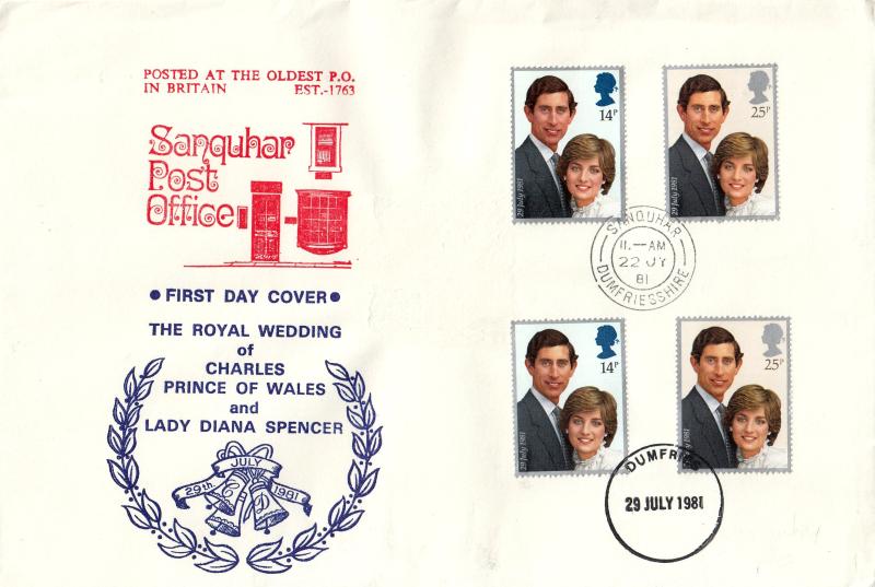 1981 (07) Wedding - Sanquhar Post Office Cover - Sanquhar CDS - Doubled on the actual Wedding Day