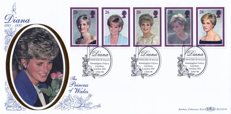1998 (02) Diana - Benham BLCS 138 - Kensington Palace Gardens (2 Roses & 1 Candle) Official