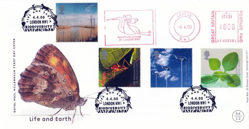 2000 (04) Life & Earth - RM - Biodiversity H/S + London Zoo Meter Mark