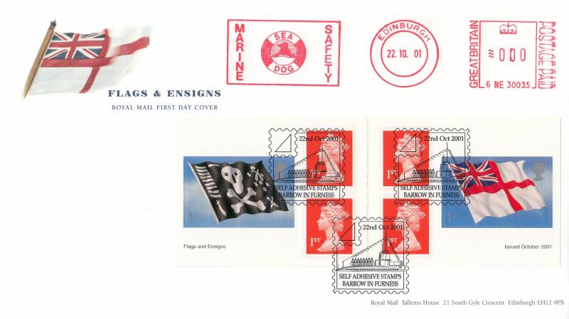 2001 (10) Flags & Ensigns (NVI Booklet) - RM - Barrow In Furness H/S + Sea Dog Marine Safety Meter Mark