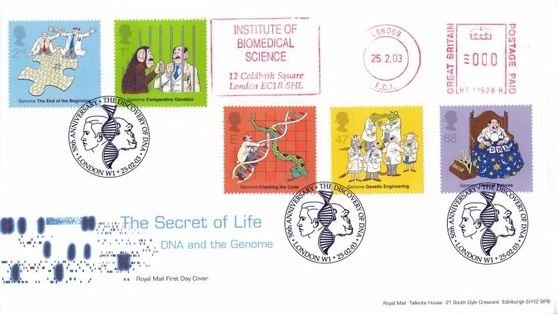2003 (02) DNA - RM - Discovery of DNA, London W1 H/S + Institute of Biomedical Science Meter Mark