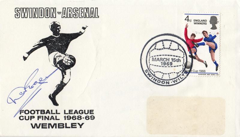 1969 (03) Football League Cup Final - Swindon Stamp Shop Cover - Swindon H/S - Signed by Don Rogers
