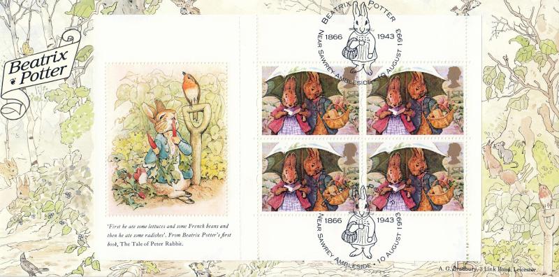 1993 (08) Beatrix Potter PSB Book - Bradbury Official - Peter Rabbit Pane - Near Sawrey H/S
