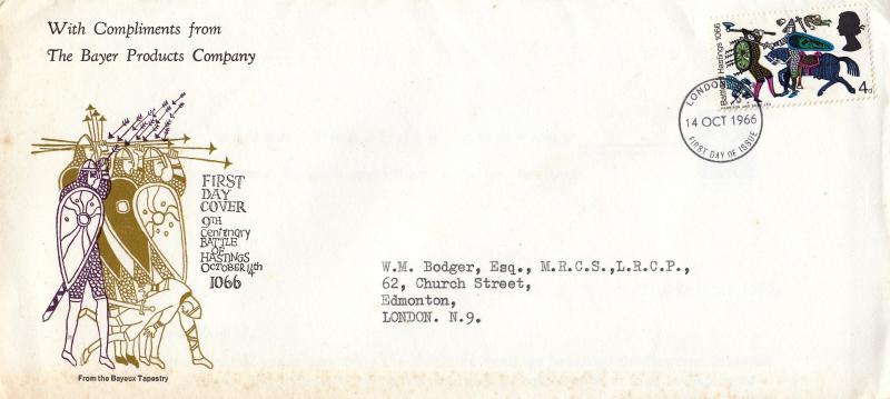 1966 (10) Battle of Hastings - Ord - Bayer Products Company Cinderella Cover - London SW FDI