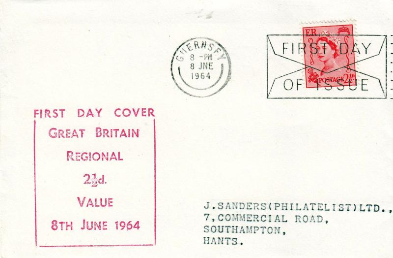 1964 (06) Guernsey 2½d Regional - Sanders 'Display Text' Cover - Guernsey FDI 'Envelope' Slogan