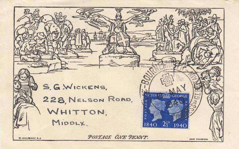 1940 (05) Centenary - 27th Philatelic Congress of GB Mulready Re-print - 2½d - Bournemouth Congress H/S