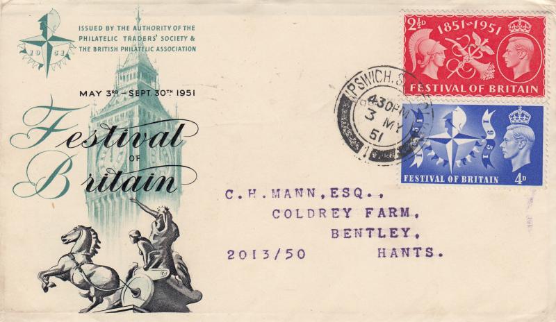 1951 (05) Festival of Britain - PTS/BPA Festival Cover - Ipswich CDS