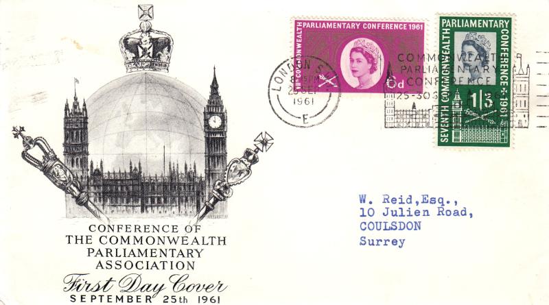 1961 (09) Parliamentary Conference - B&W 'Crown, Sceptre's and Parliament' Cover - Commonwealth Parliamentary Conference Slogan