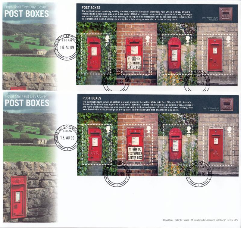 2009 (08) Post Boxes - PAIR of RM covers - House of Commons & House of Lords CDS's